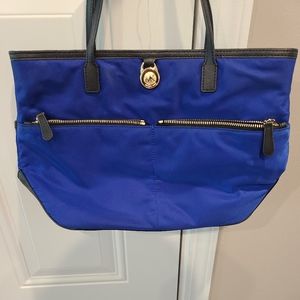 Michael Kors Kempton Handbag Royal Blue Nylon Shoulder Tote Black Leather Handle